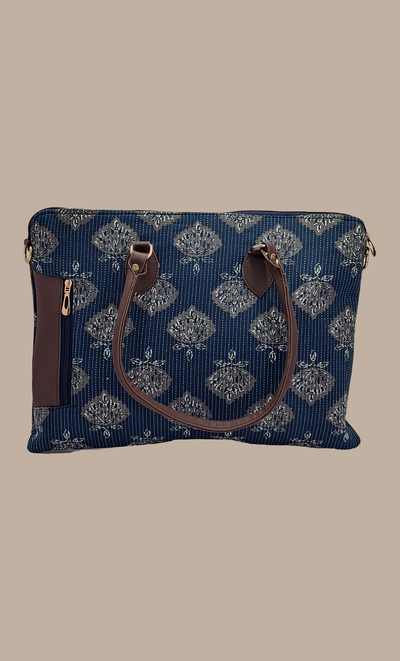 Navy Printed Lap Top Bag