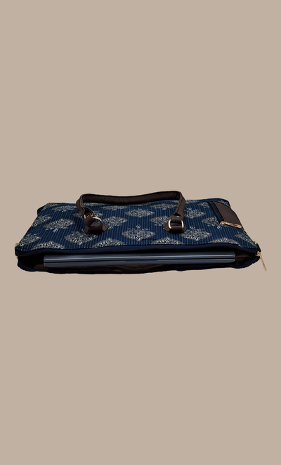 Navy Printed Lap Top Bag