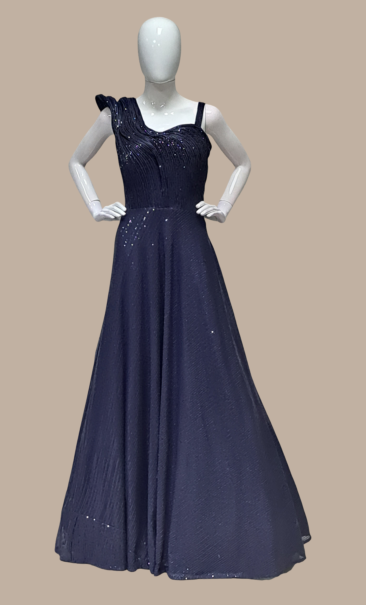 Midnight Blue Sequin Embroidered Gown