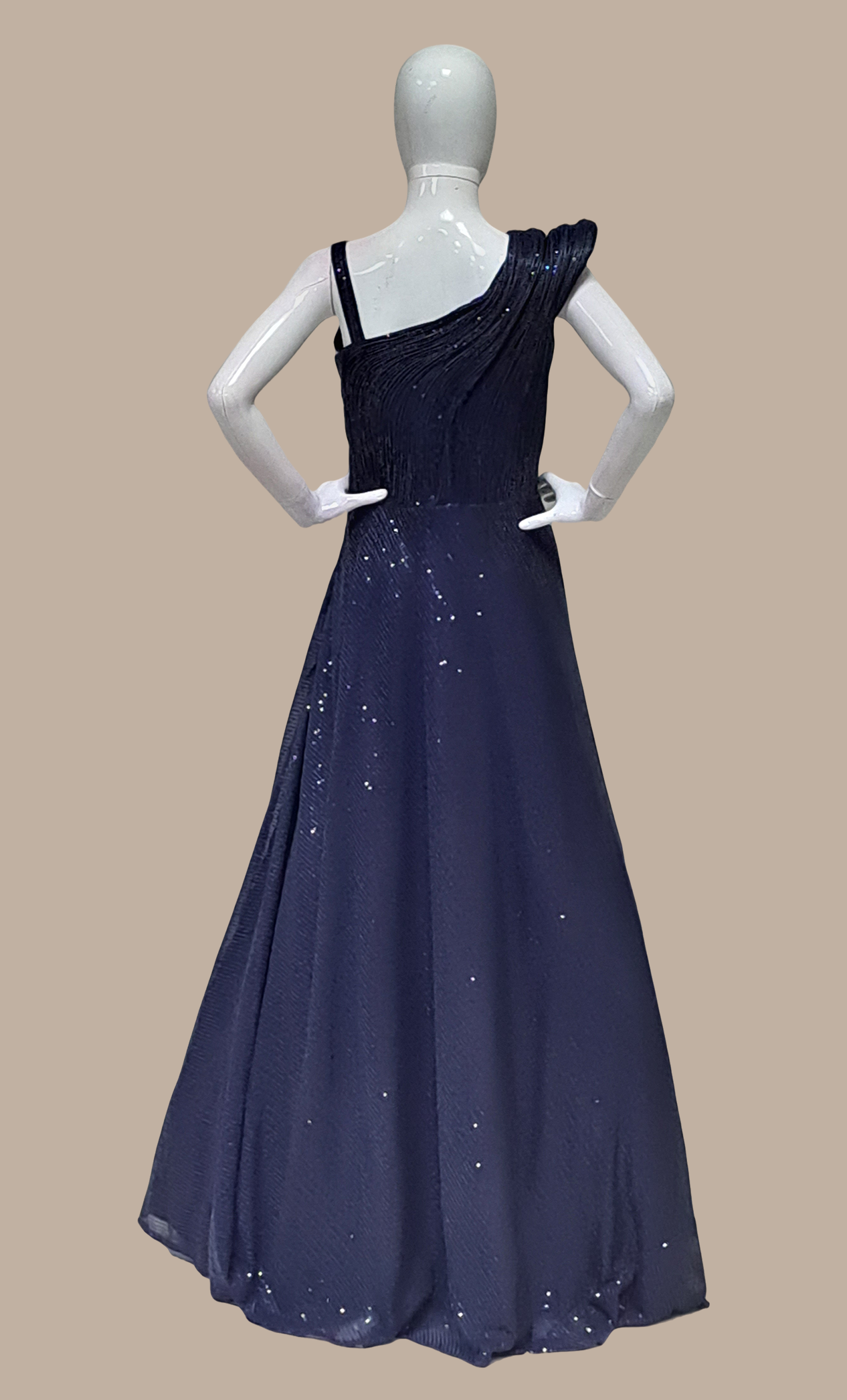 Midnight Blue Sequin Embroidered Gown