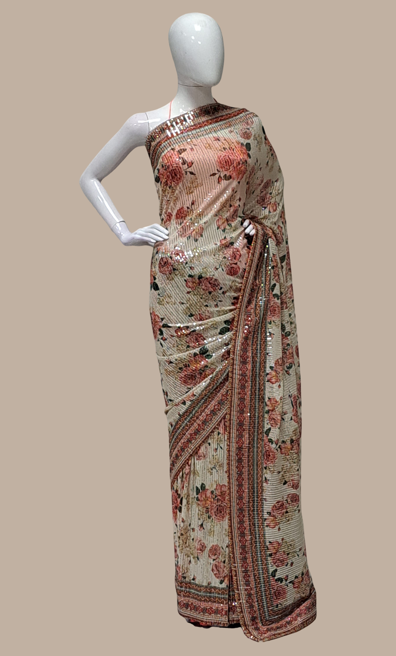 Floral Printed With Sequin Embroidered Sari