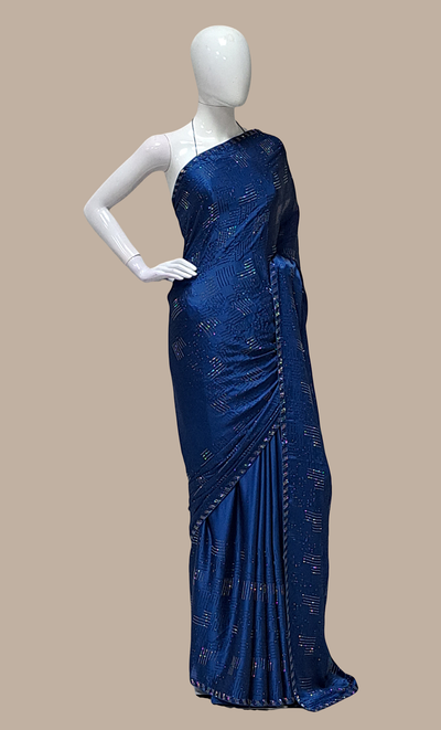 Indigo Blue Stonework Embroidered Sari