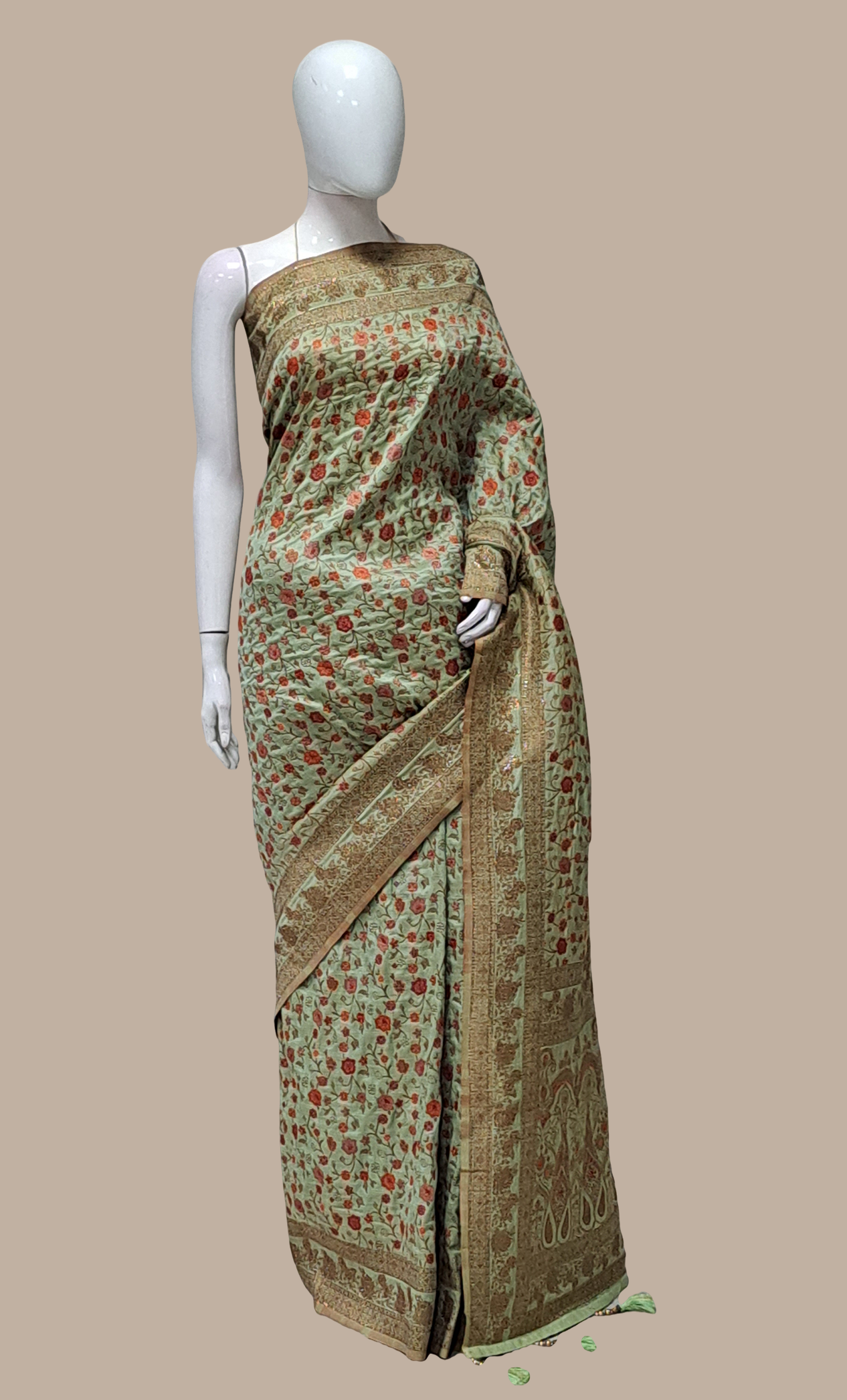 Light Olive Cotton Sari