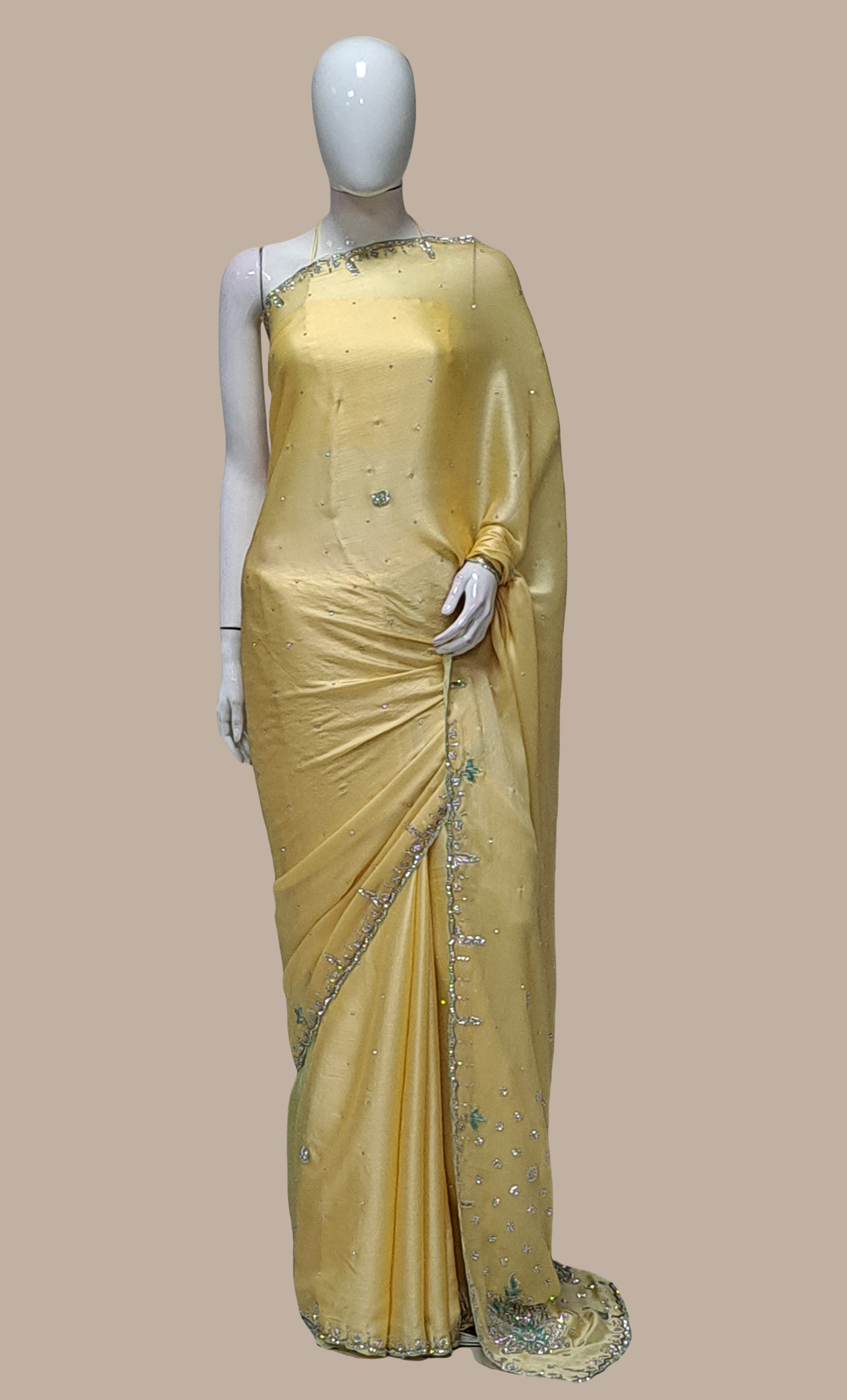 Lemon Stonework Embroidered Sari