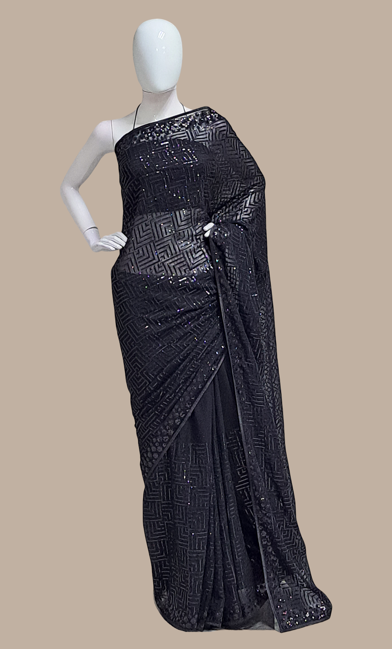 Black Sequin Embroidered Sari