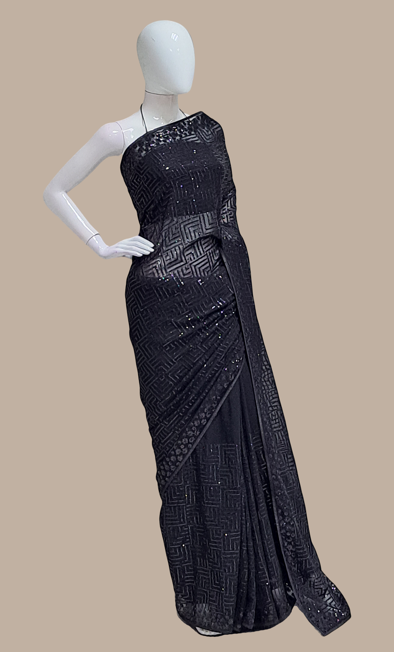 Black Sequin Embroidered Sari