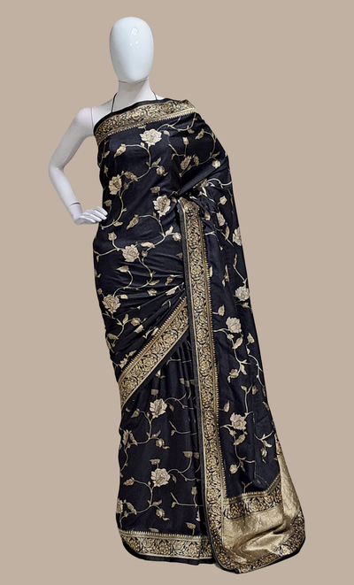 Black Woven Art Silk Sari
