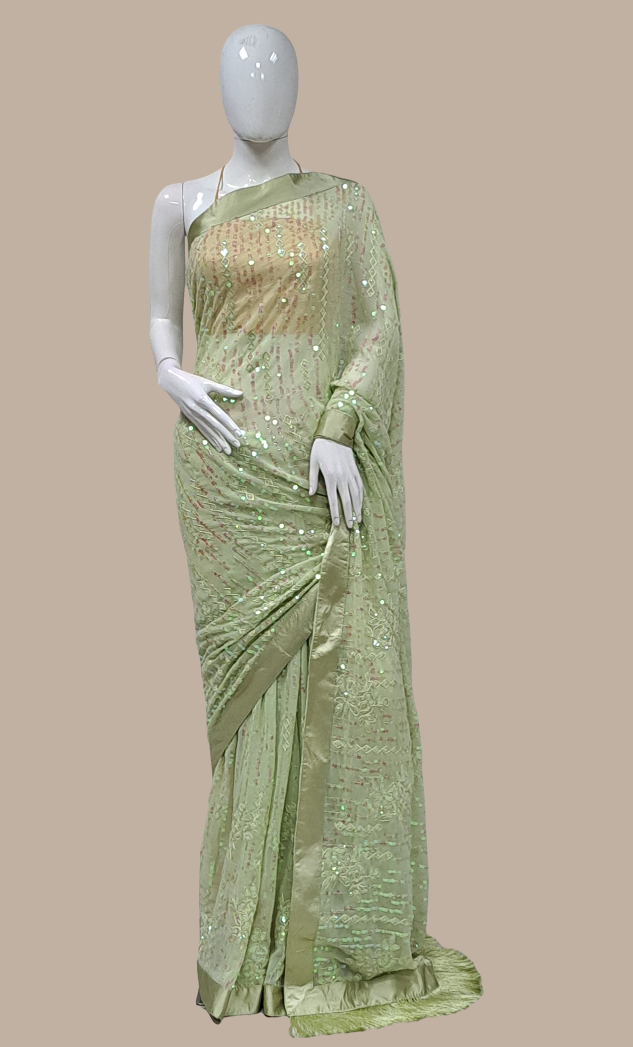Mint Green Embroidered Sari
