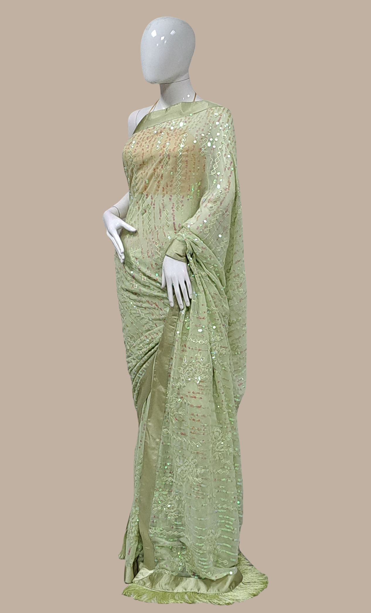 Mint Green Embroidered Sari