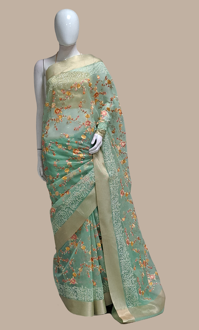 Soft Mint Green Cotton Sari