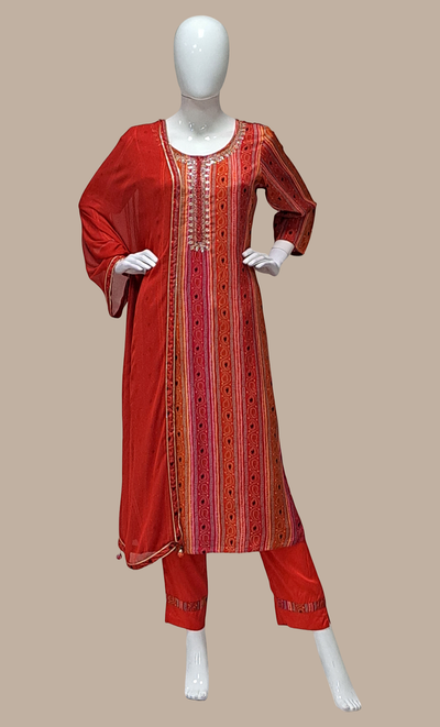 Red Bandhani Printed Punjabi
