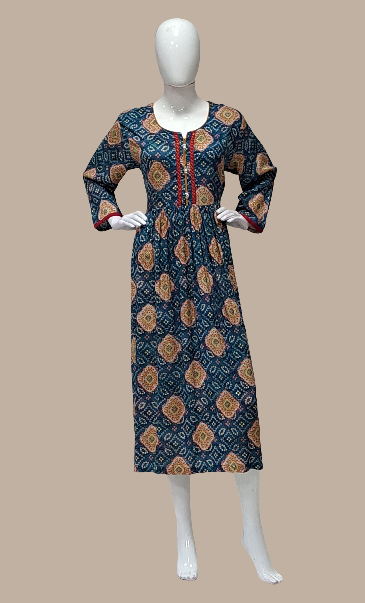 Teal Bandhani Printed Kurti Dress