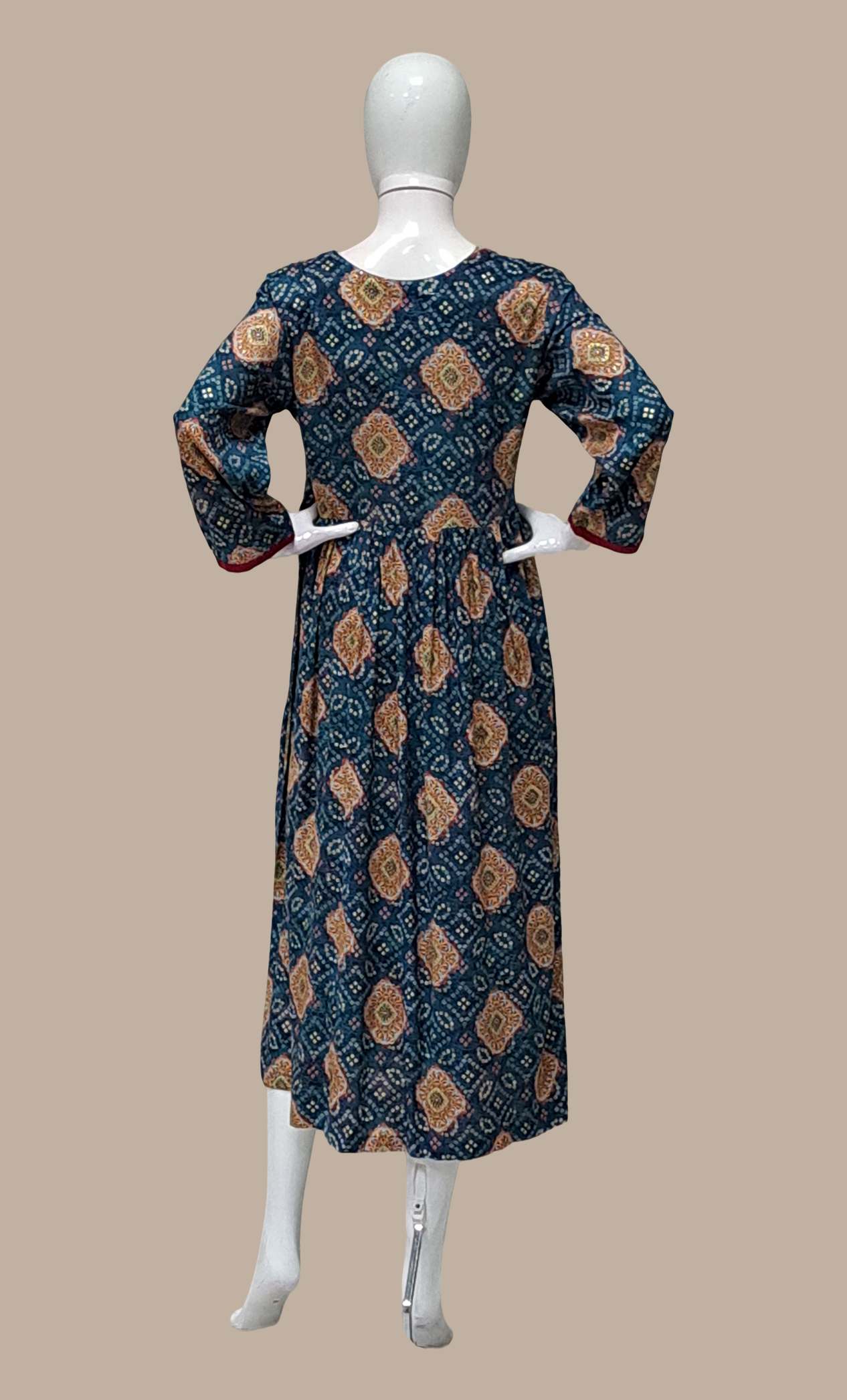 Teal Bandhani Printed Kurti Dress