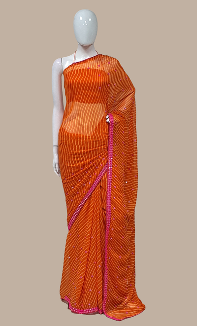 Deep Oange Bandhani Printed Sari