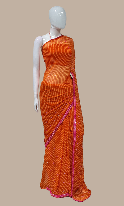 Deep Oange Bandhani Printed Sari