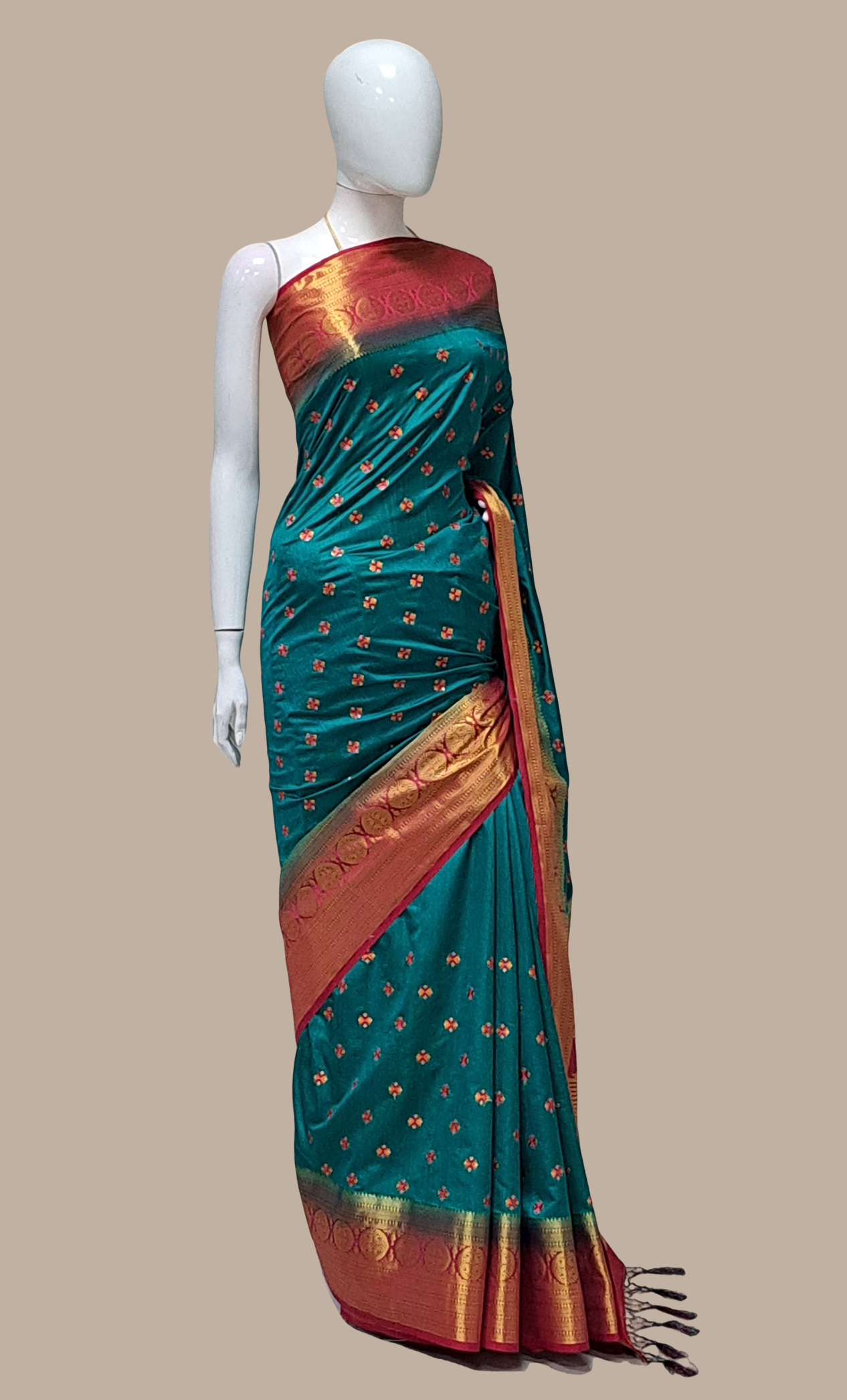 Teal Green Woven Art Silk Sari