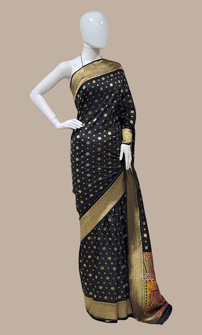 Black Woven Art Silk Sari