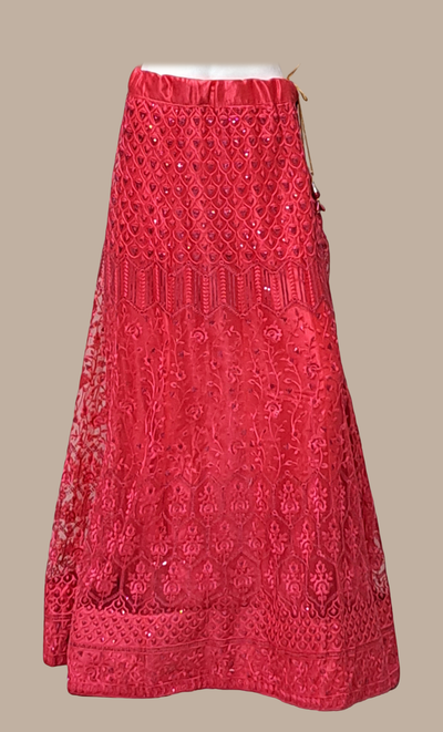 Deep Coral Embroidered Skirt Set