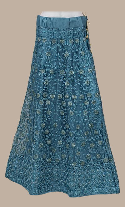 French Blue Embroidered Skirt Set