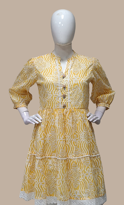 Deep Lemon Printed Kurti Dress