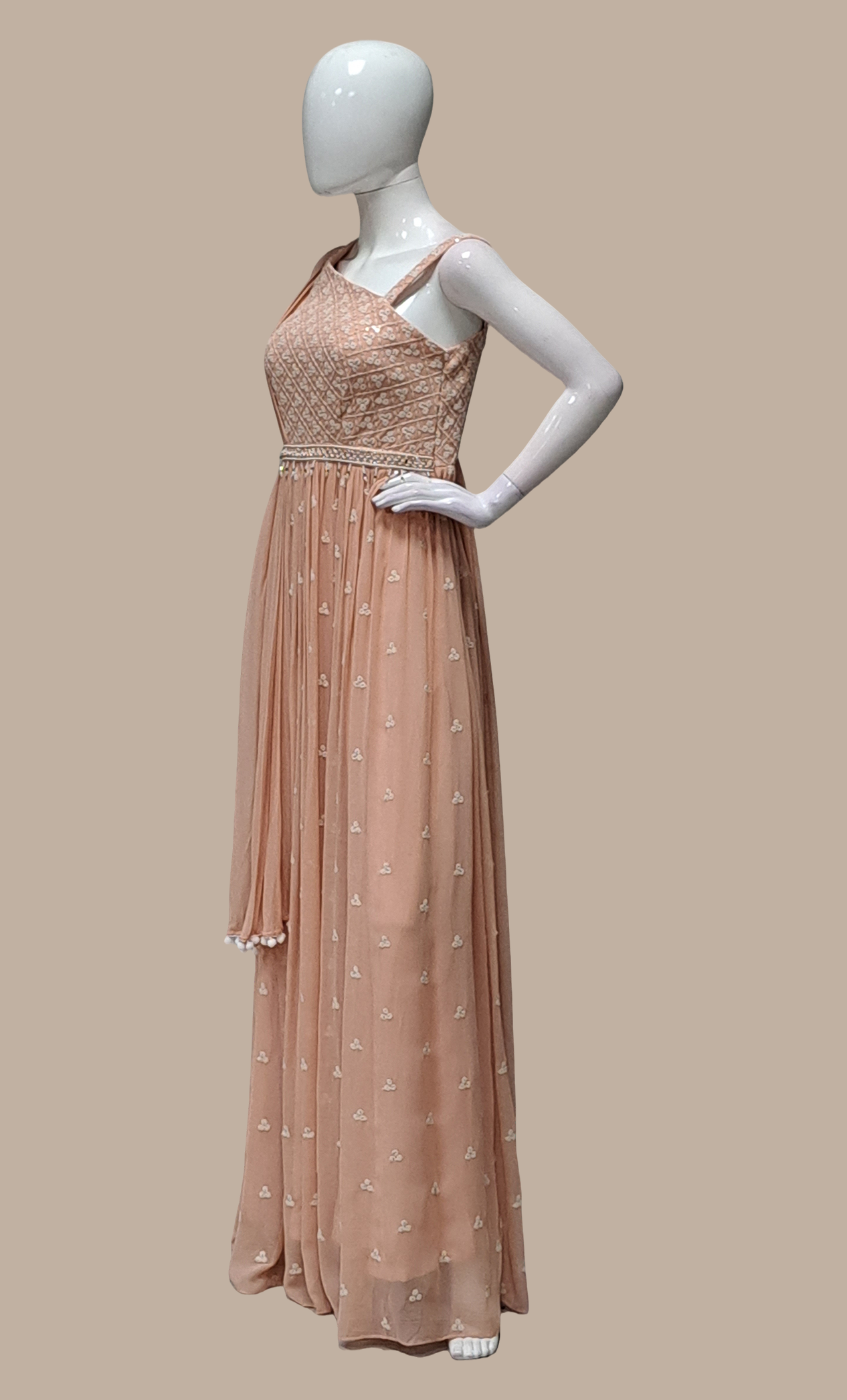 Nude Peach Embroidered Gown