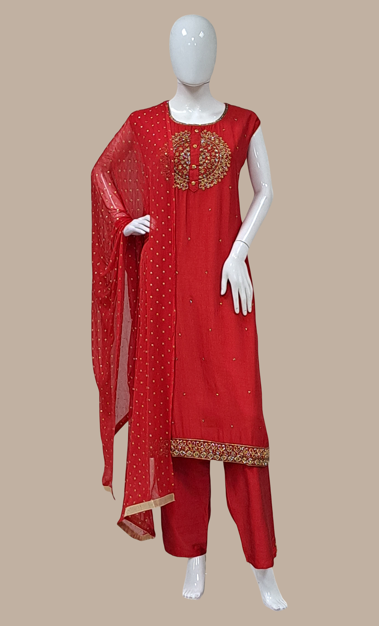 Deep Red Embroidered Punjabi