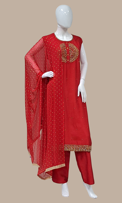 Deep Red Embroidered Punjabi