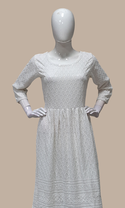Off White Embroidered Kurti Dress
