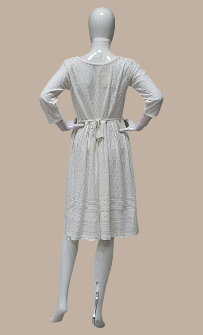 Off White Embroidered Kurti Dress