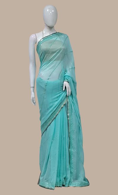 Soft Sea Green Embroidered Sari
