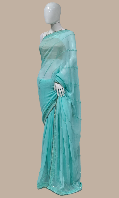 Soft Sea Green Embroidered Sari