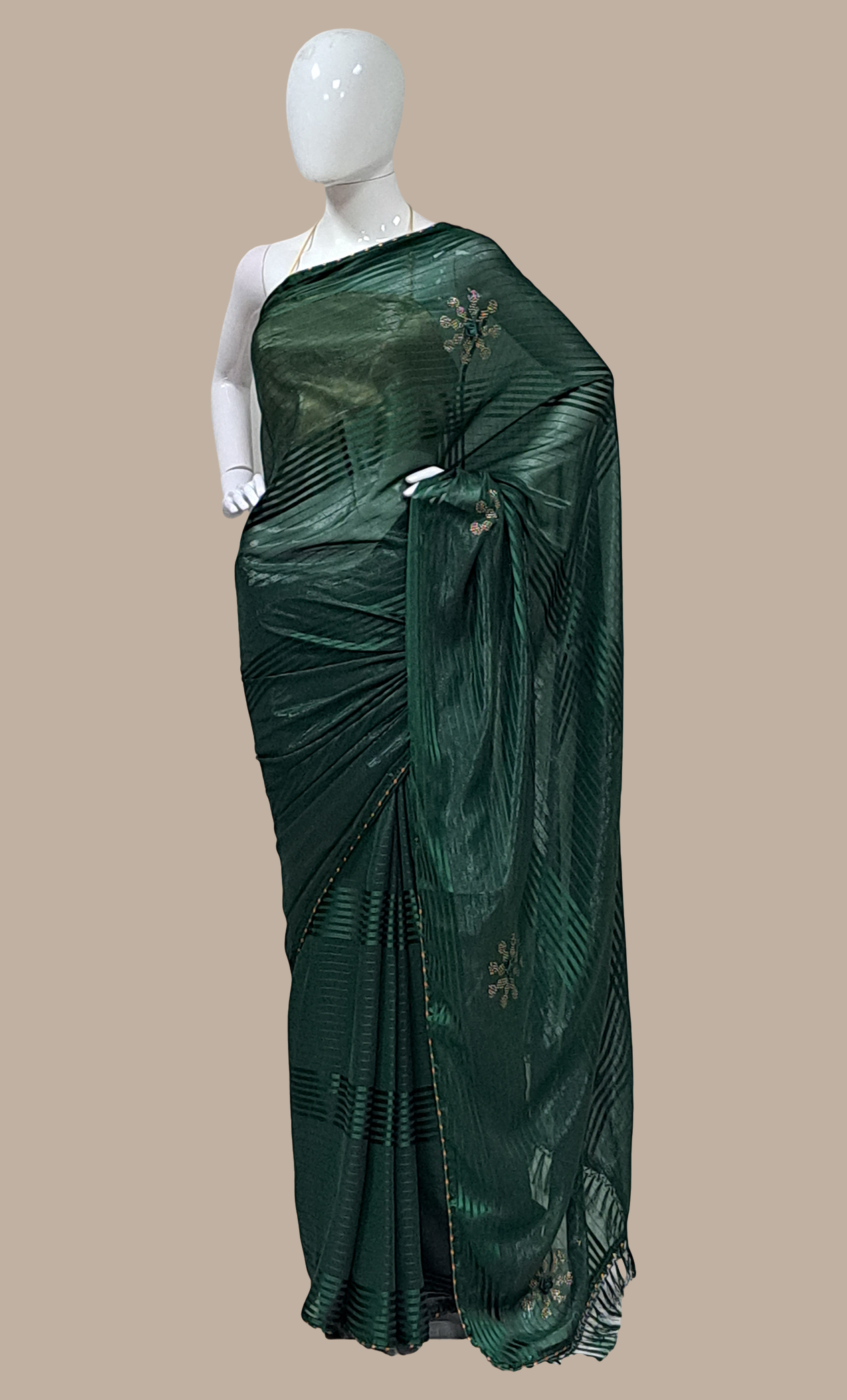 Bottle Green Embroidered Sari