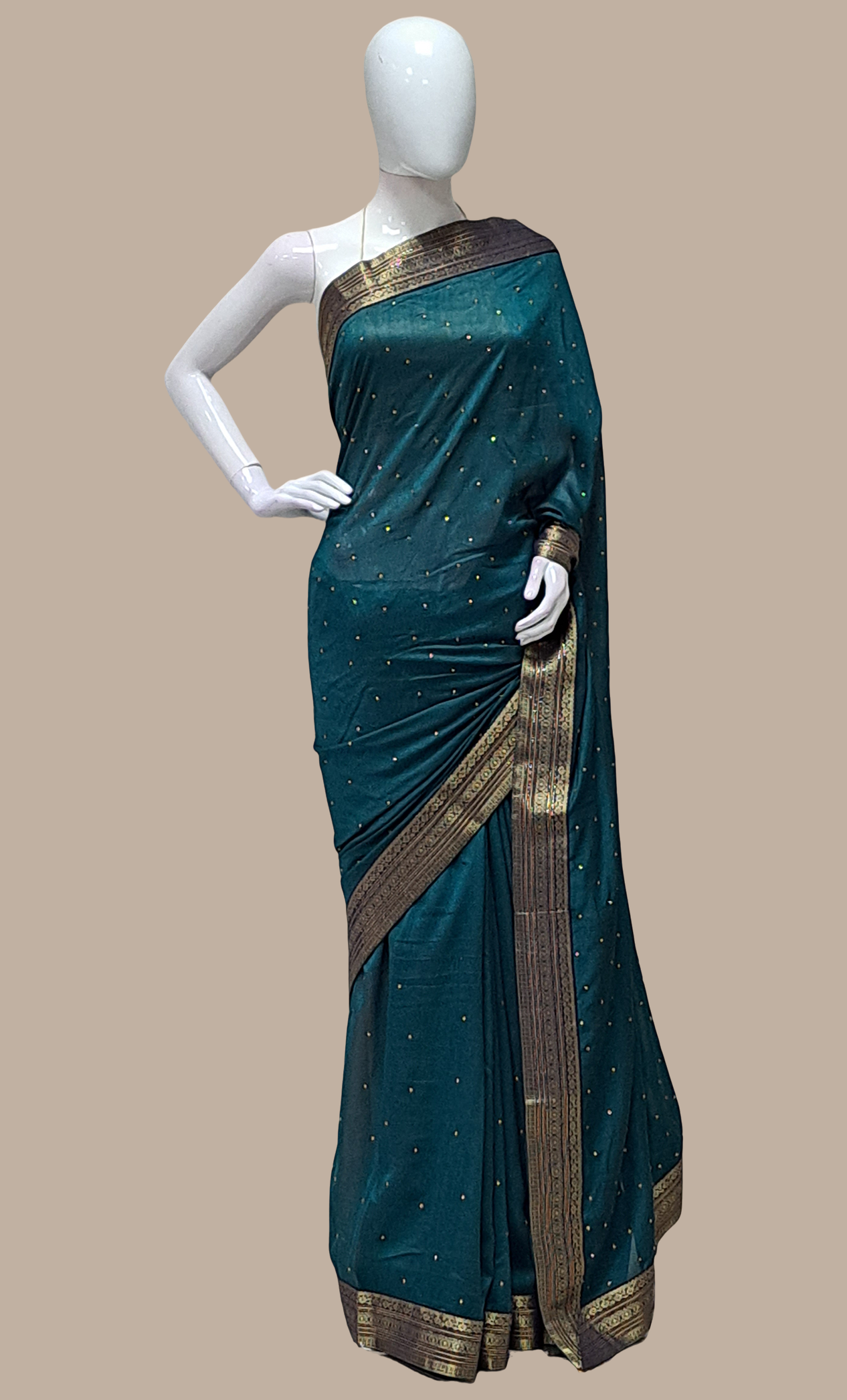 Teal Green Embroidered Sari