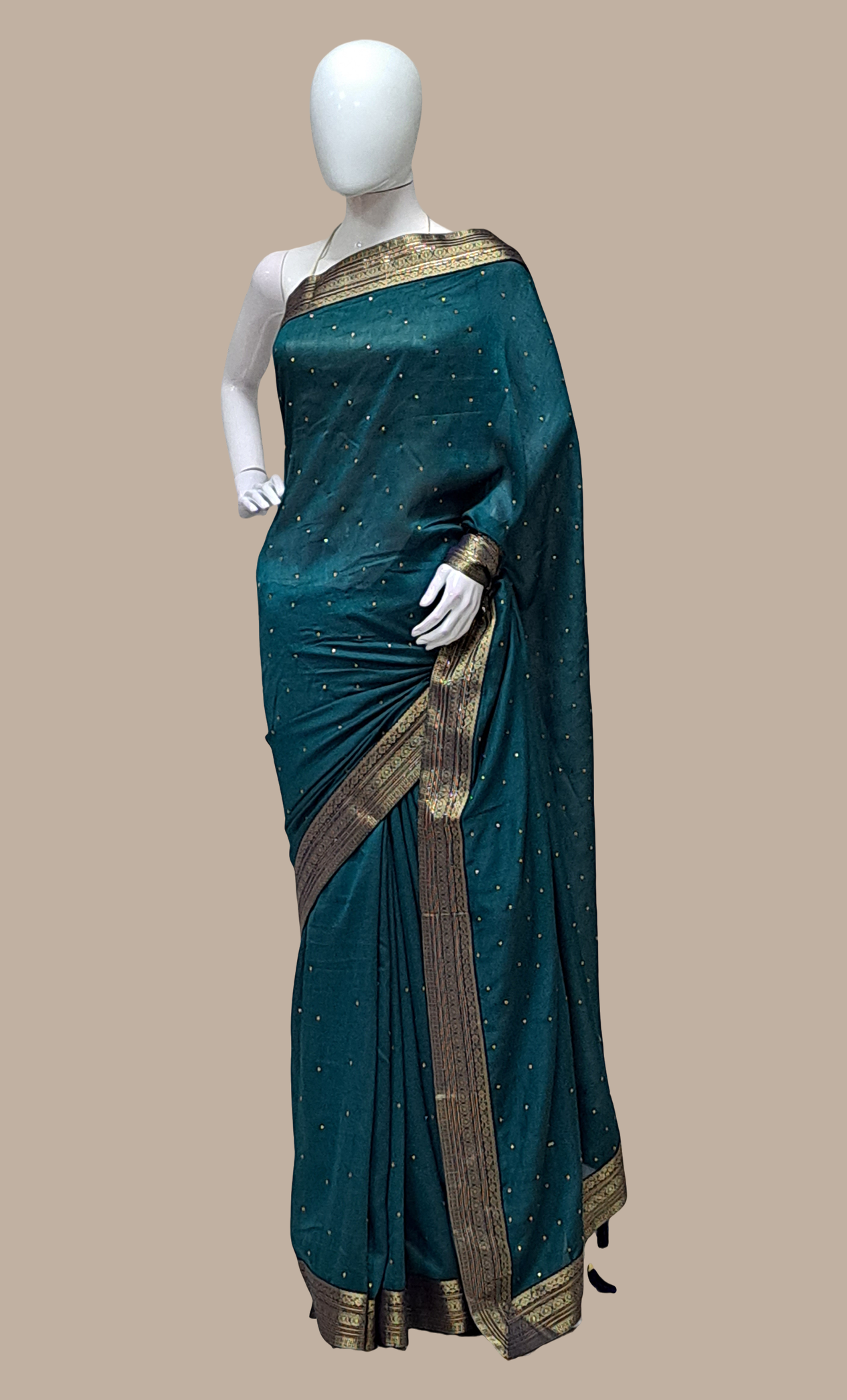 Teal Green Embroidered Sari