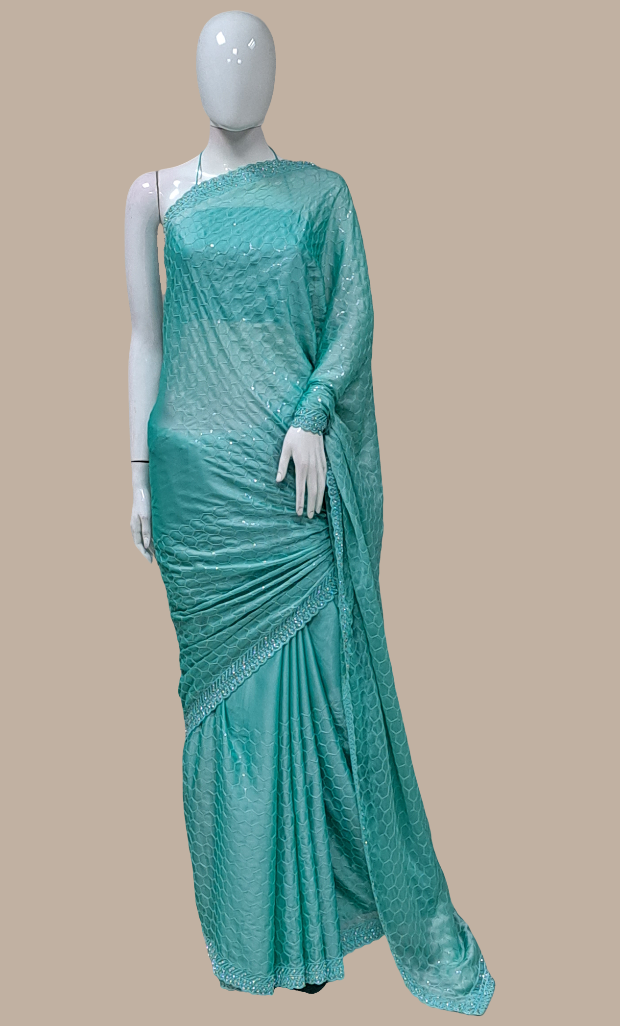 Aqua Green Embroidered Sari
