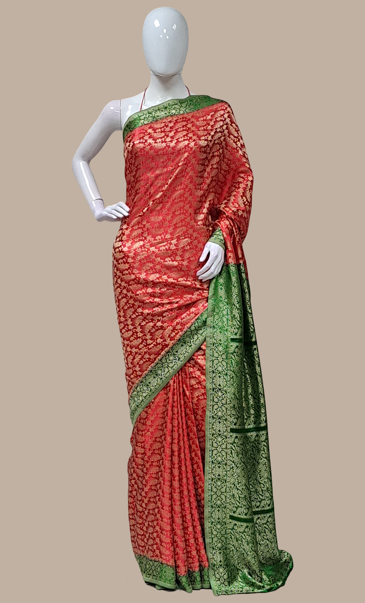 Deep Red Woven Sari