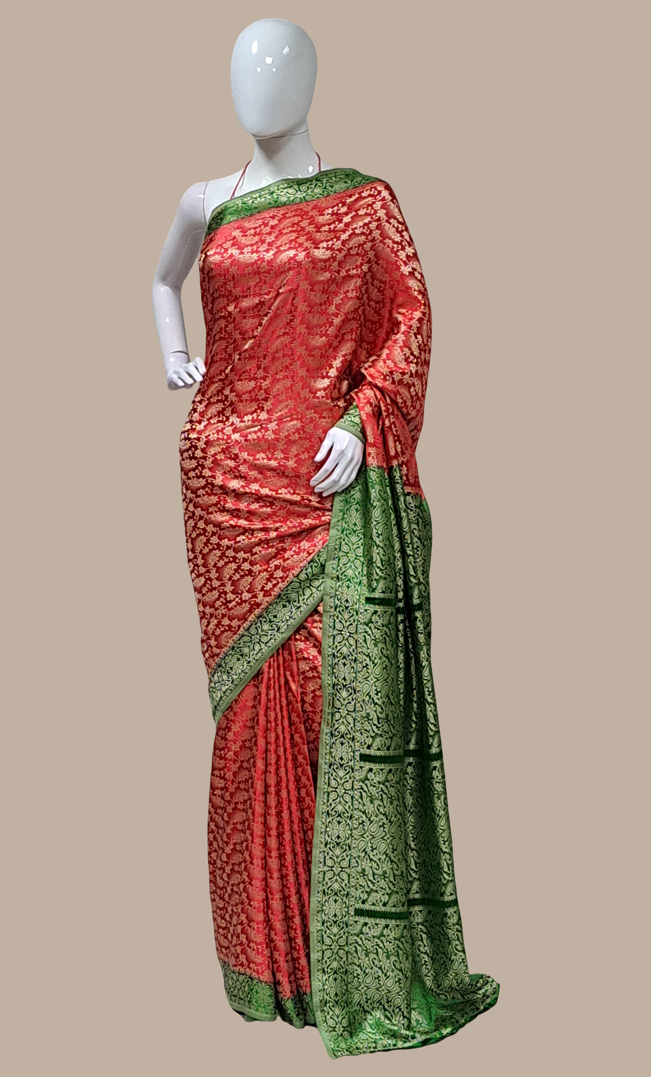 Deep Red Woven Sari