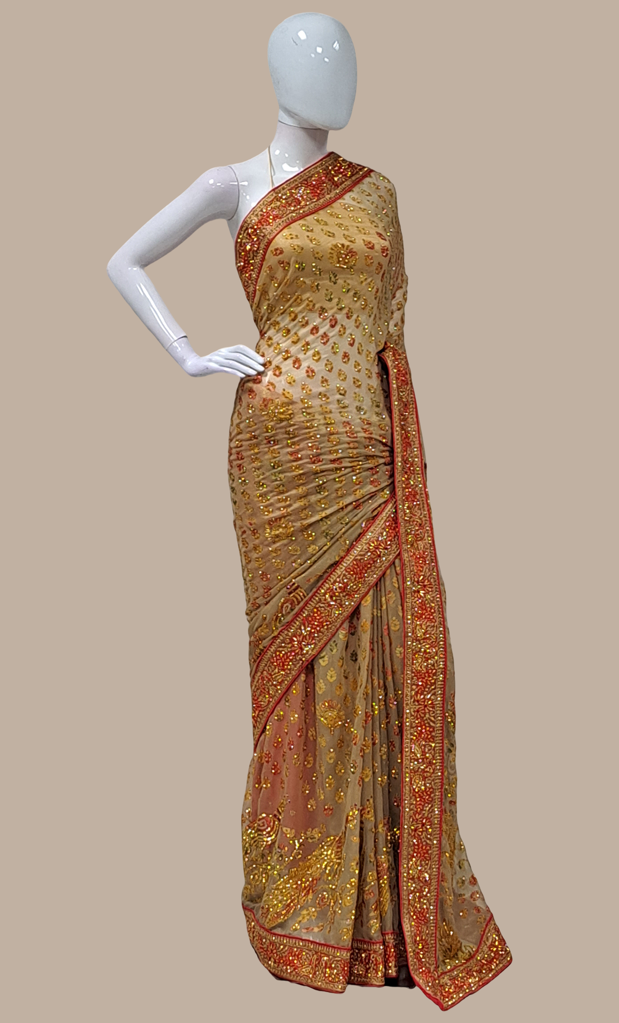 Light Gold Embroidered Sari