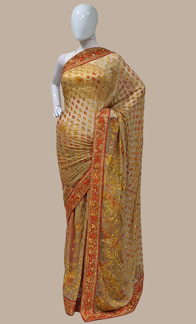 Light Gold Embroidered Sari