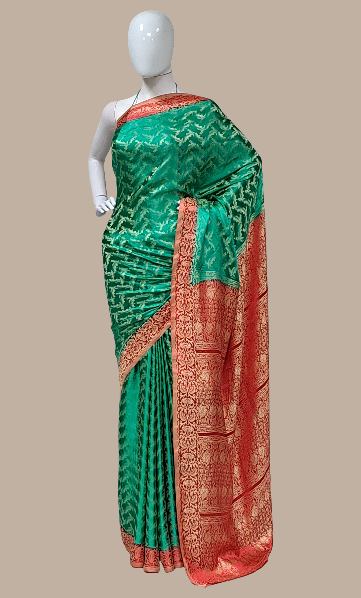 Deep Green Woven Sari