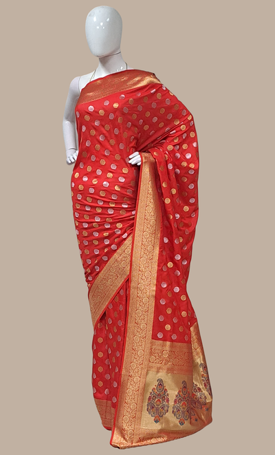 Rose Red Woven Art Silk Sari