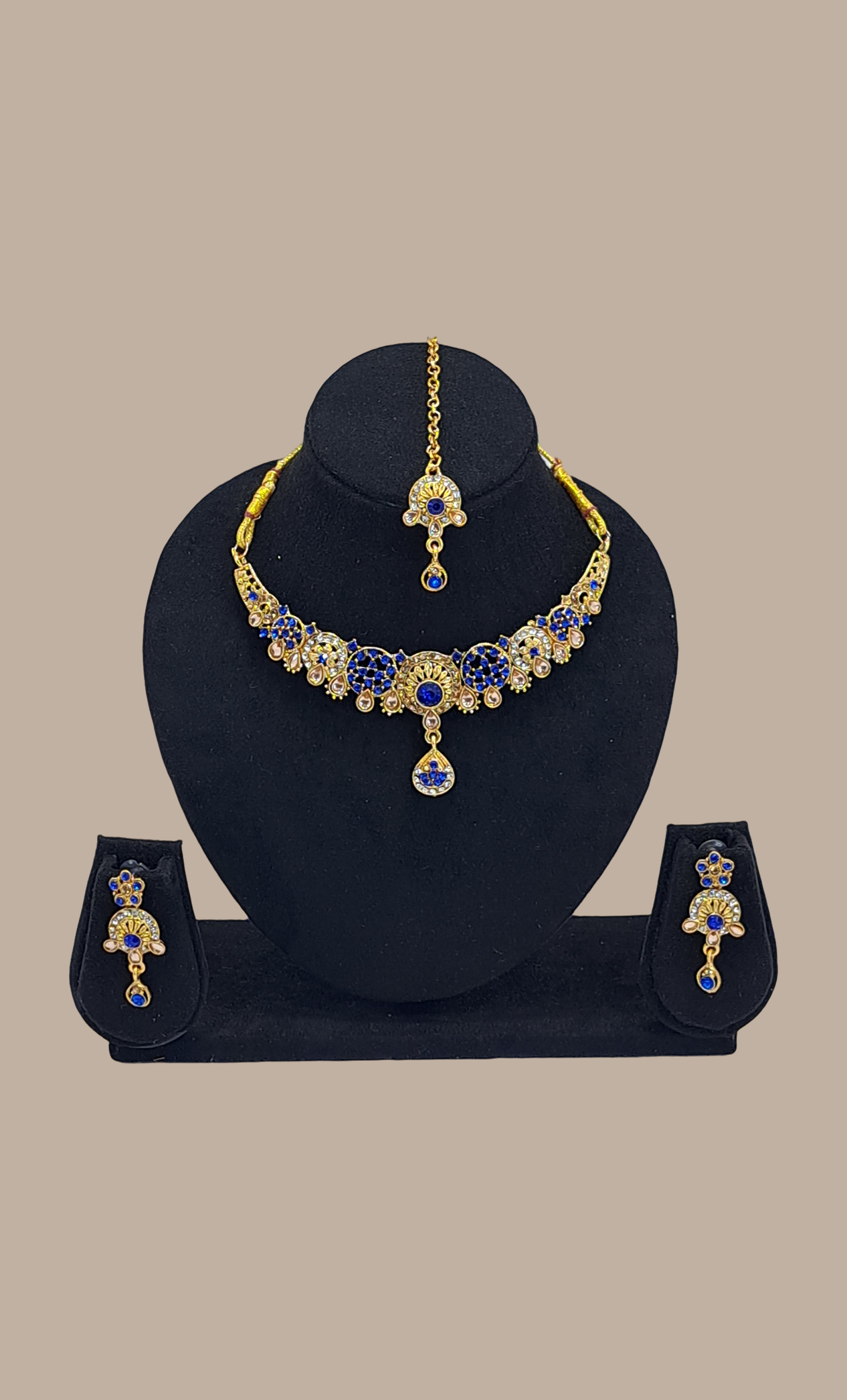 Royal Blue Stone Work Necklace Set