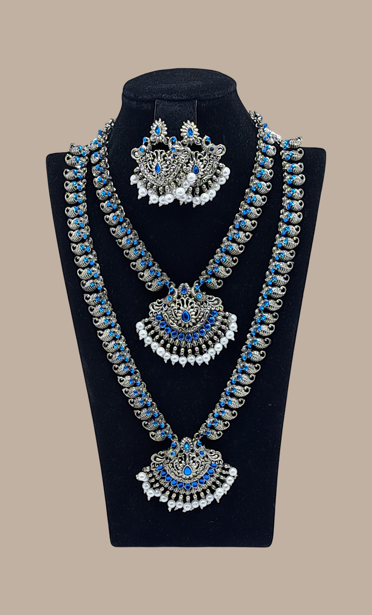 Bright Blue Long Necklace Set