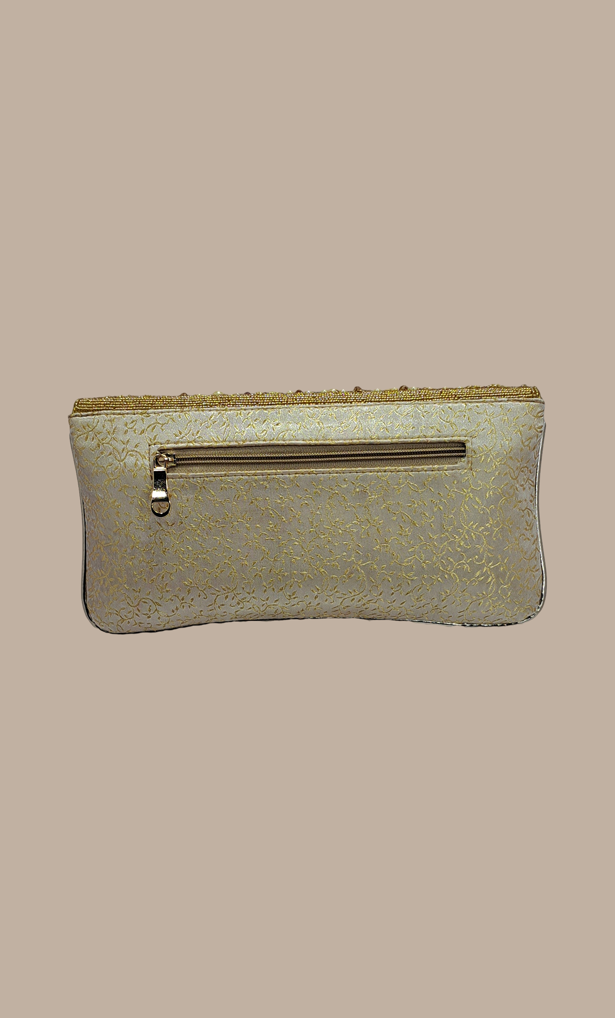 Soft Cream Stone Work Embroidered Clutch