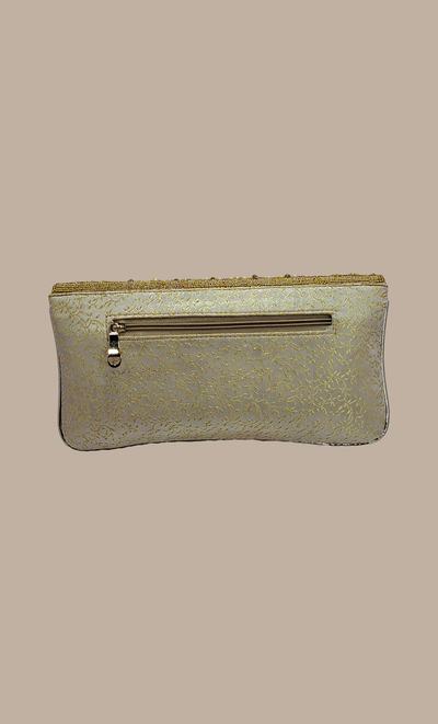 Soft Cream Stone Work Embroidered Clutch