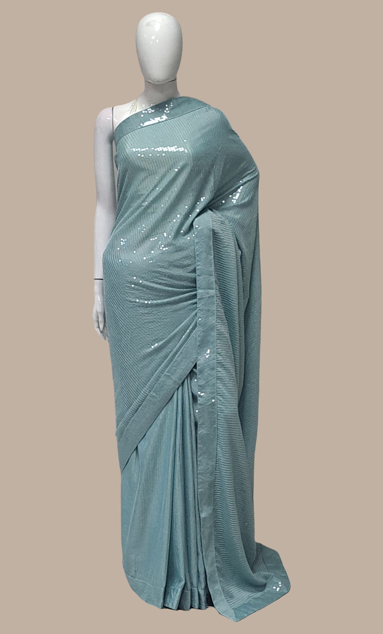 Pale Aqua Sequin Embroidered Sari