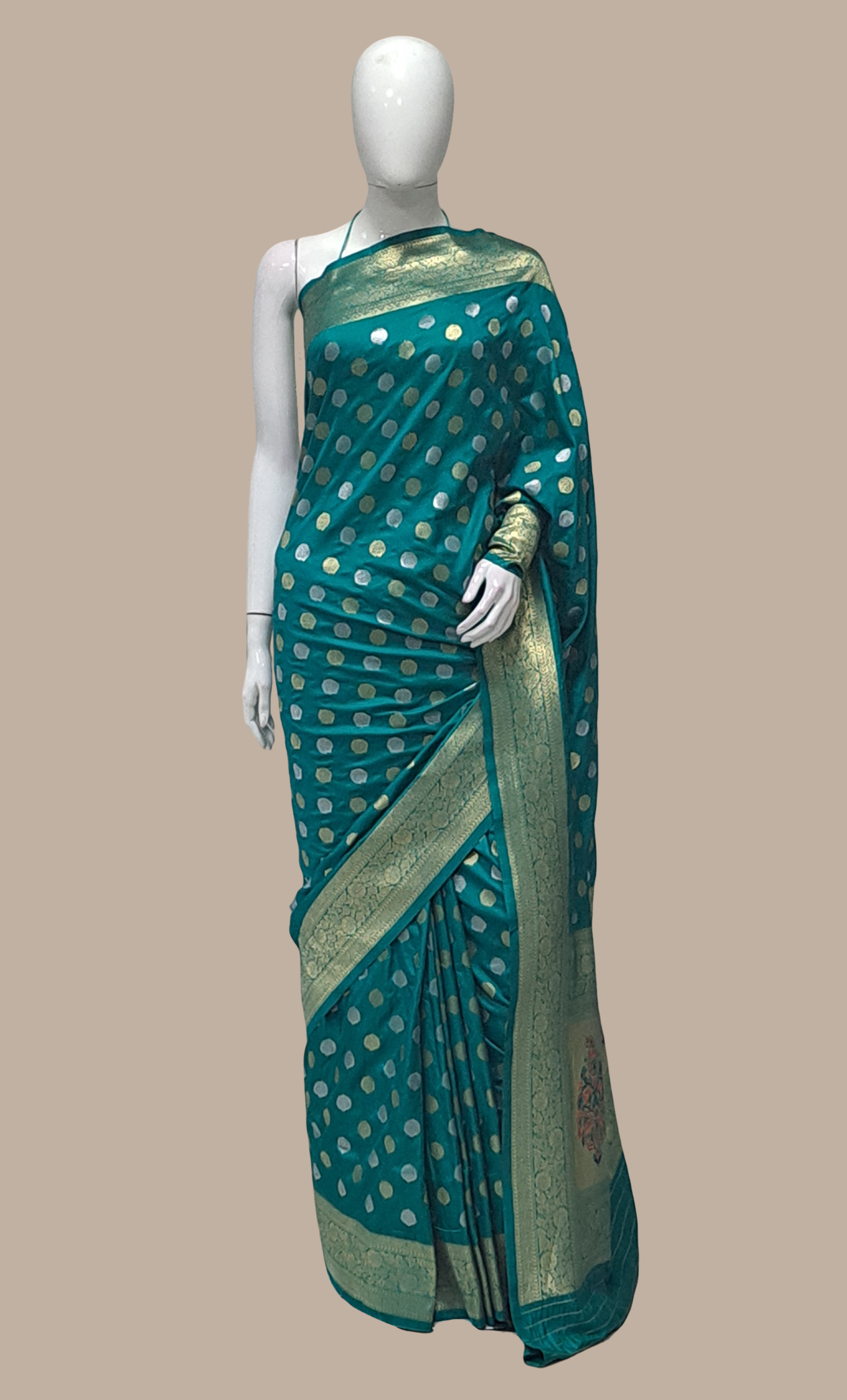 Teal Green Woven Art Silk Sari