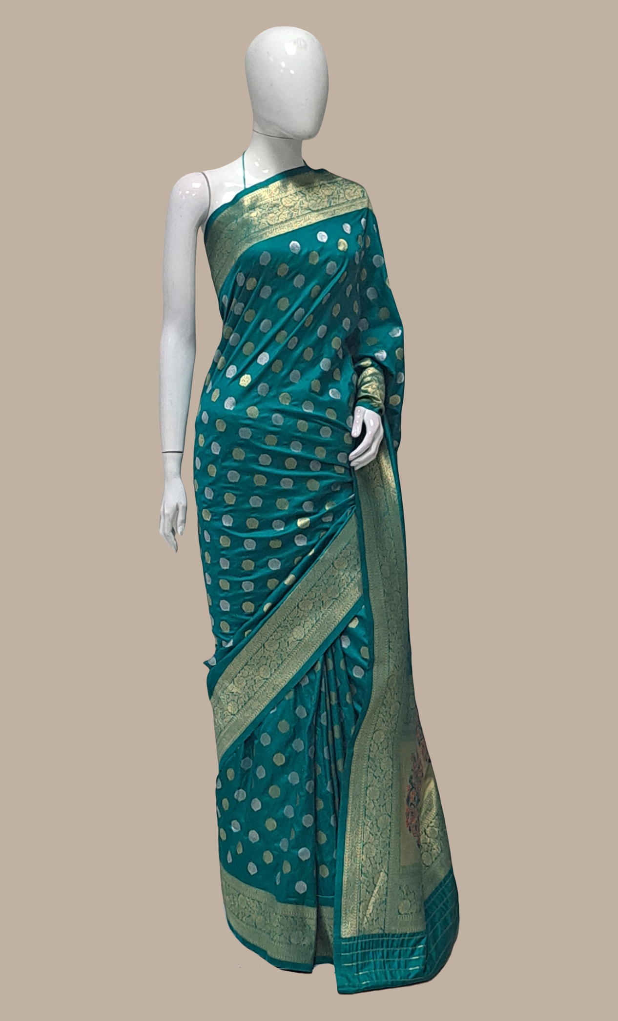 Teal Green Woven Art Silk Sari