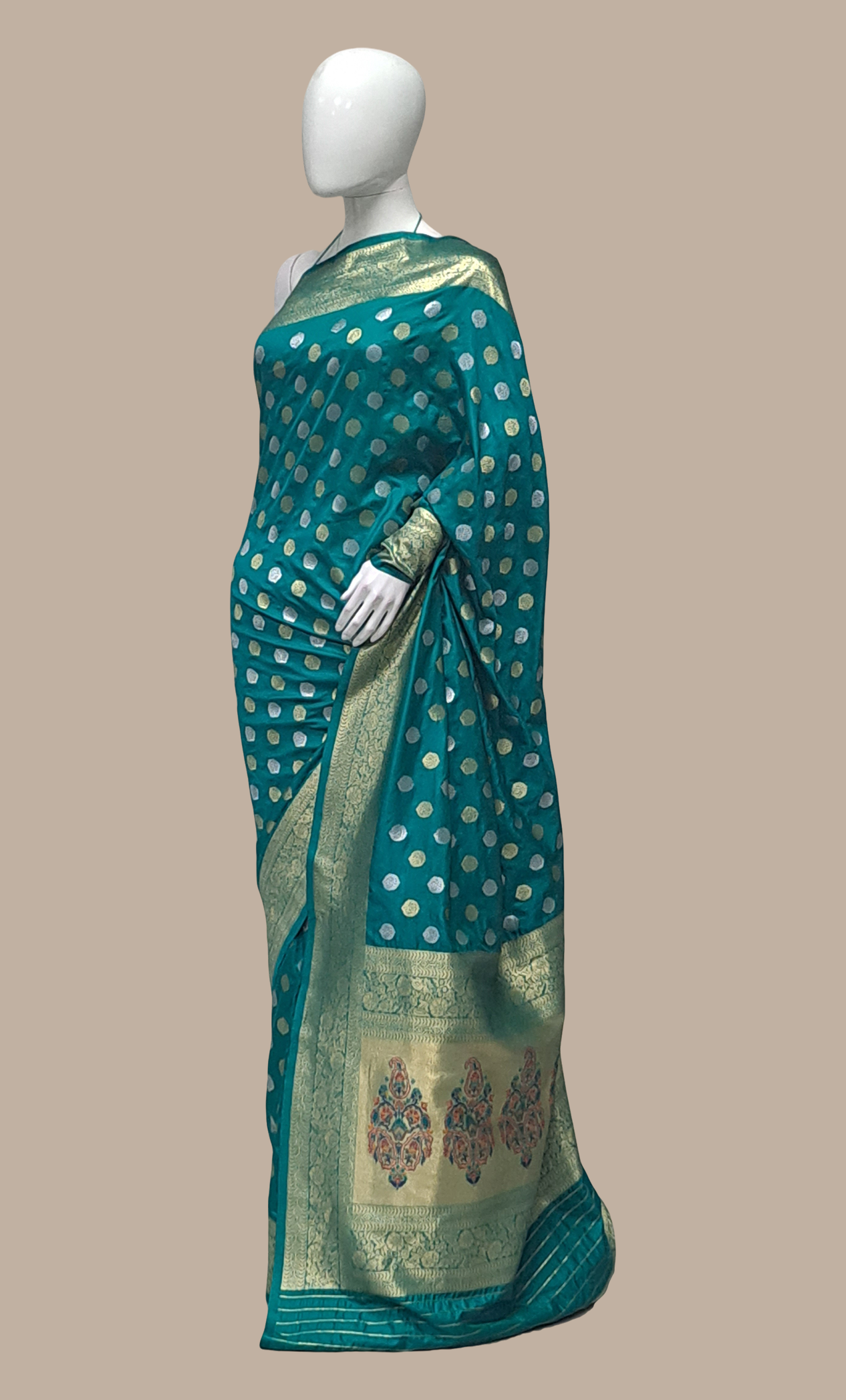 Teal Green Woven Art Silk Sari