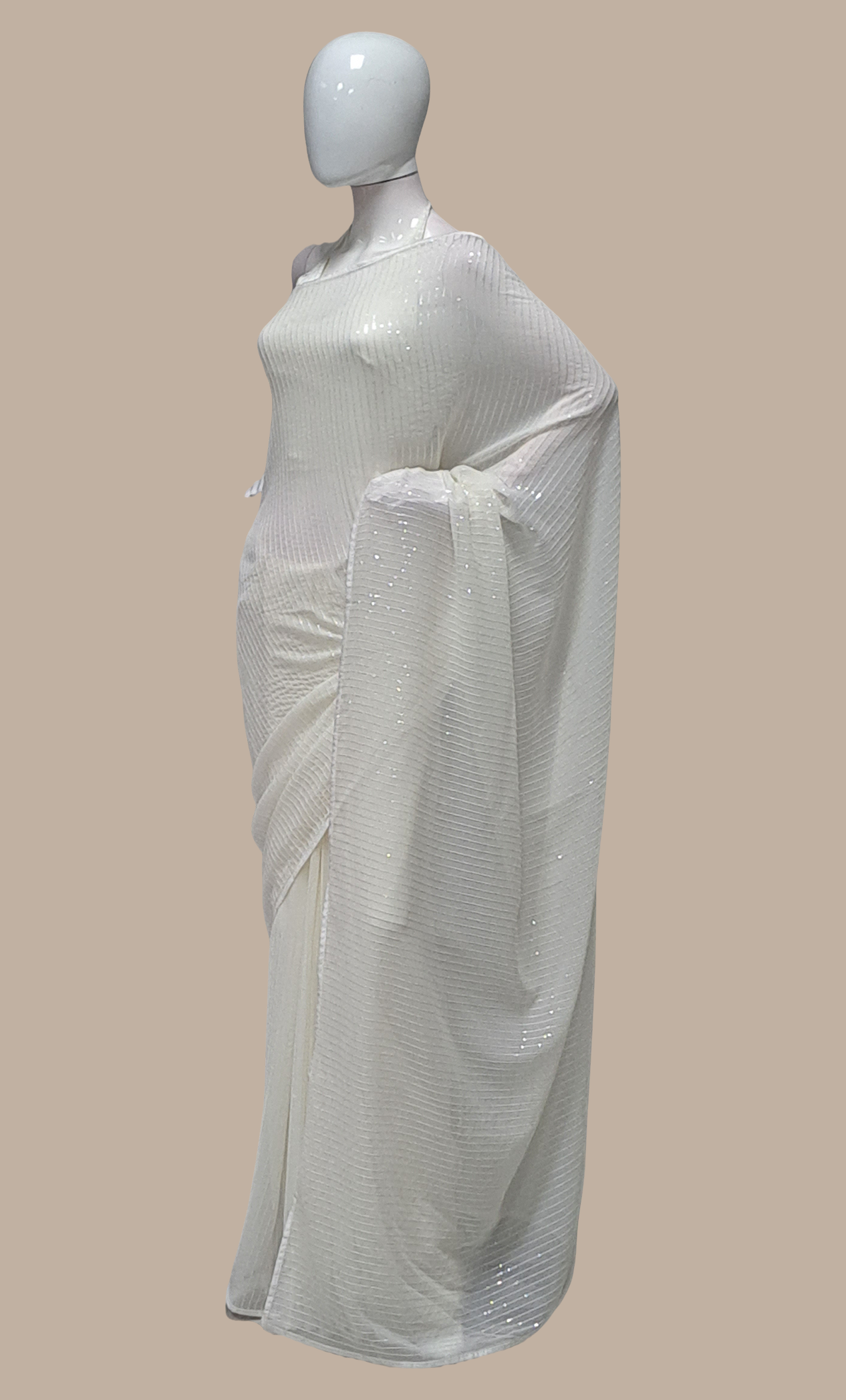 Off White Sequin Embroidered Sari